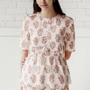Acne Studios Taty Floral Peplum Blouse Pink Orange Size 36 / 4